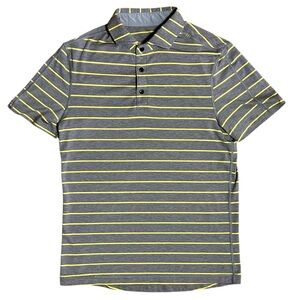 Lululemon Mens M Evolution Polo Shirt‎ Performance Gray Yellow Stripe Collar